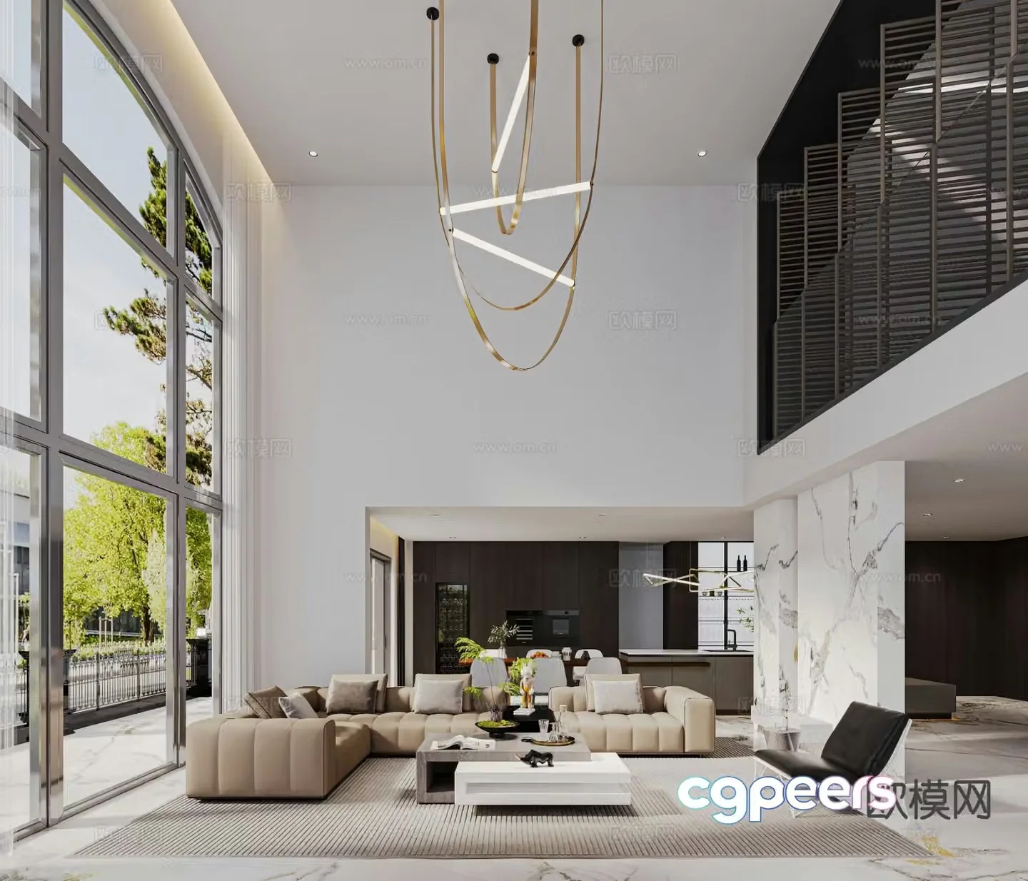 Modern villa living room villa lobby 3D model
