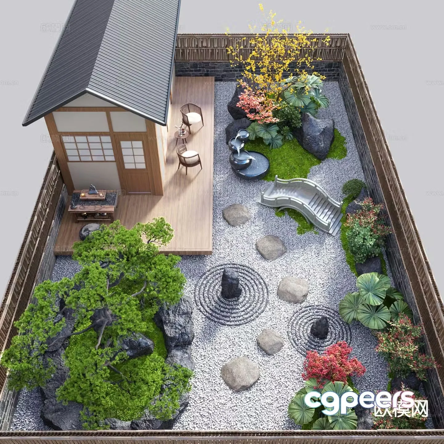 Japanese dry landscape courtyard 3D model
