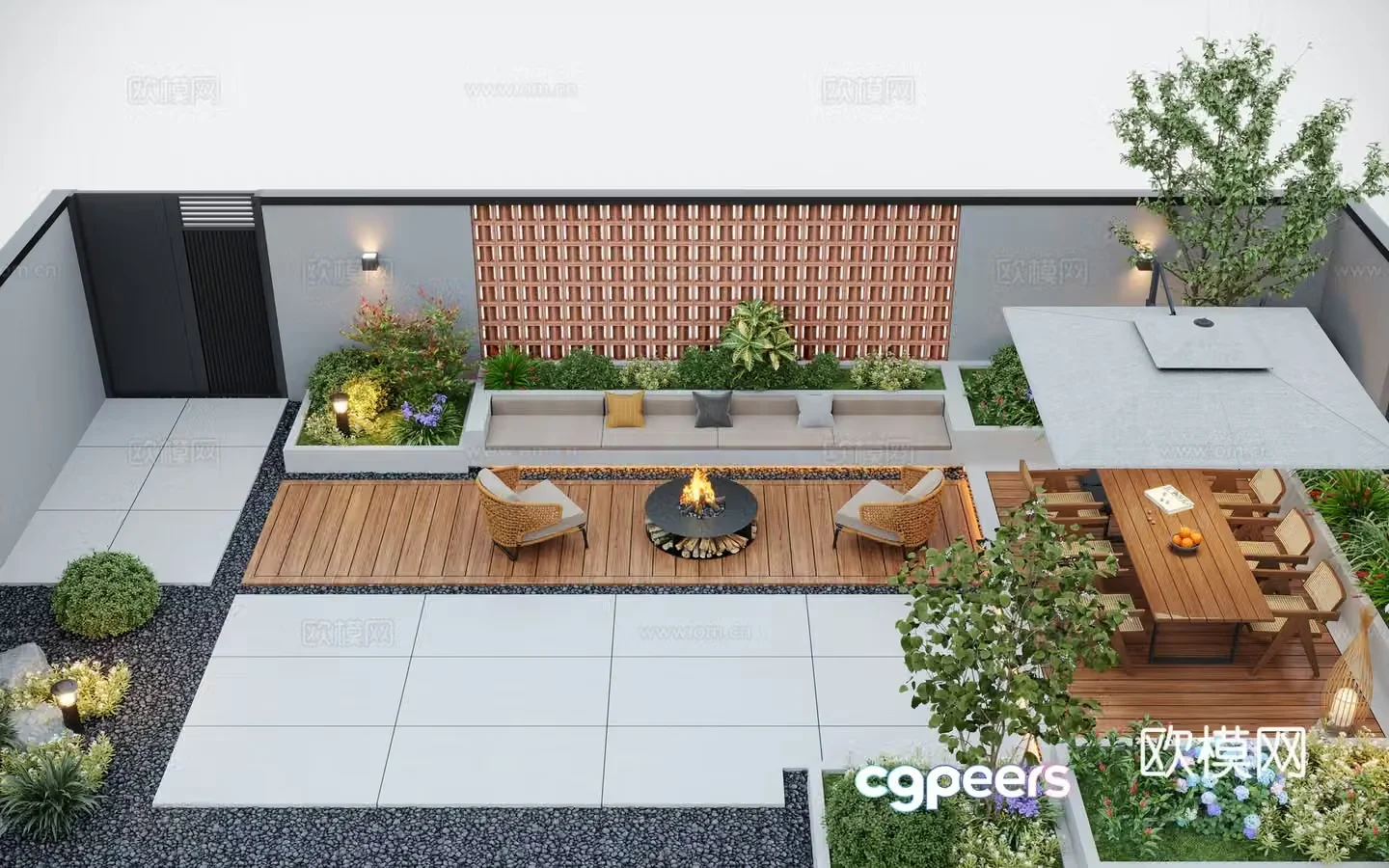 Modern courtyard landscape courtyard garden outdoor leisure chair outdoor dining table 3d model