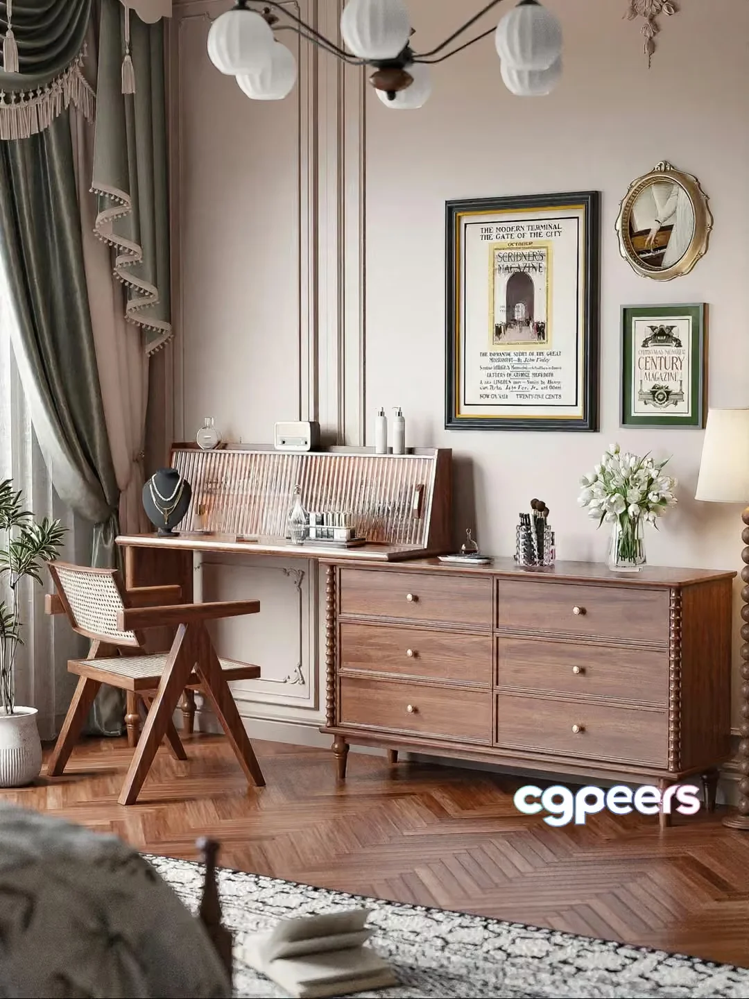 A Wooden Dresser 3D Model – 12536 – VRAY Render