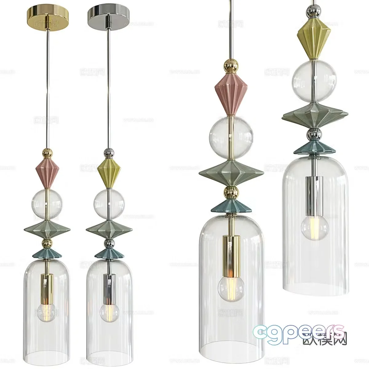 Modern wall decoration metallic glass decorative chandelier 3d model