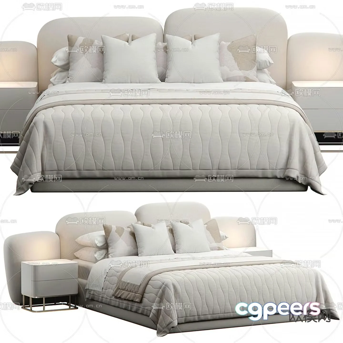 Stone cream style double bed 3d model