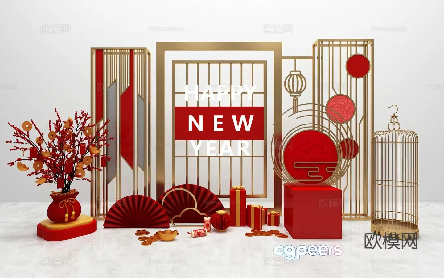 3D model of beautiful windows in the new year