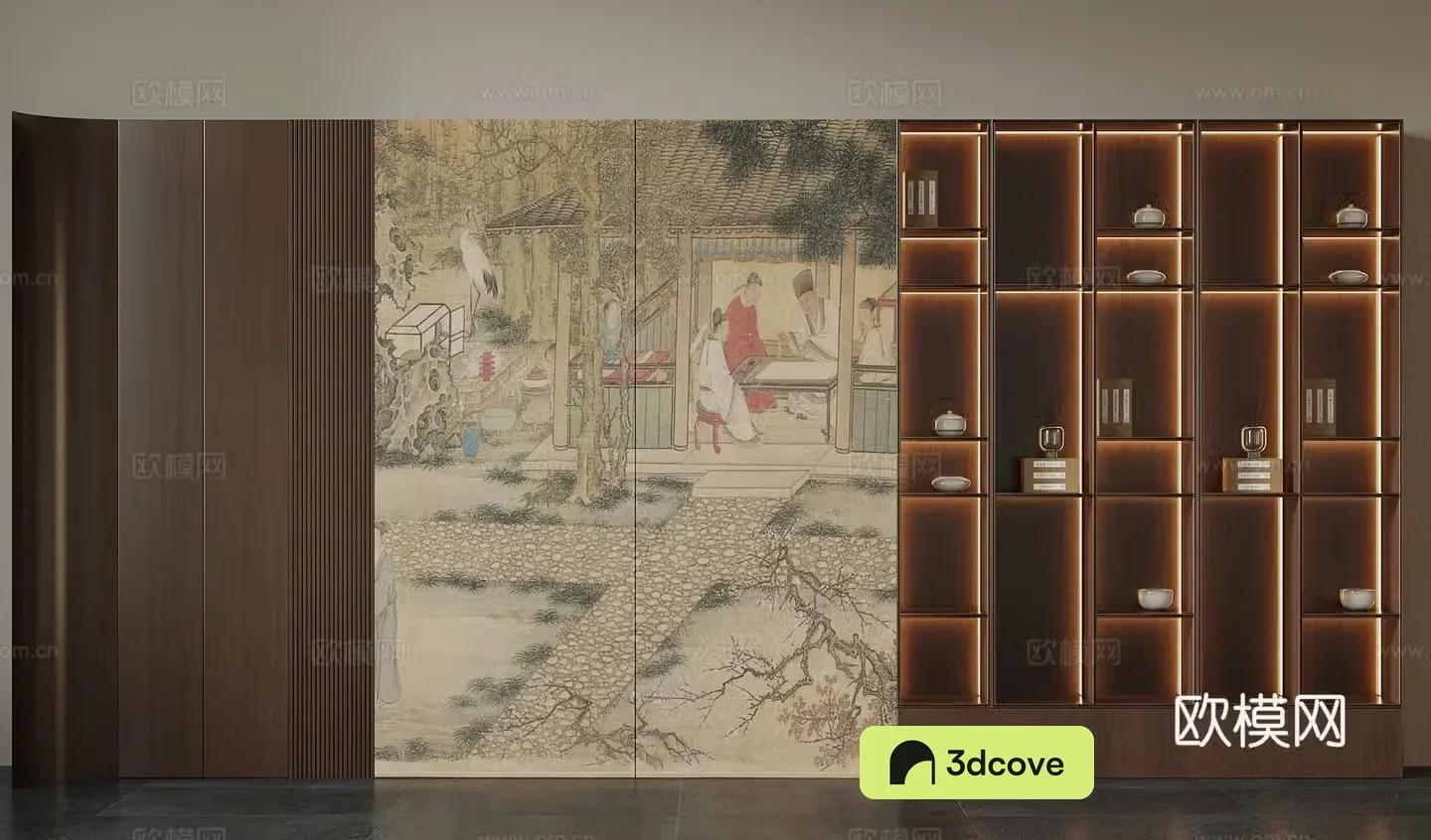 Tea cabinet new Chinese style tea cabinet tea room background wall