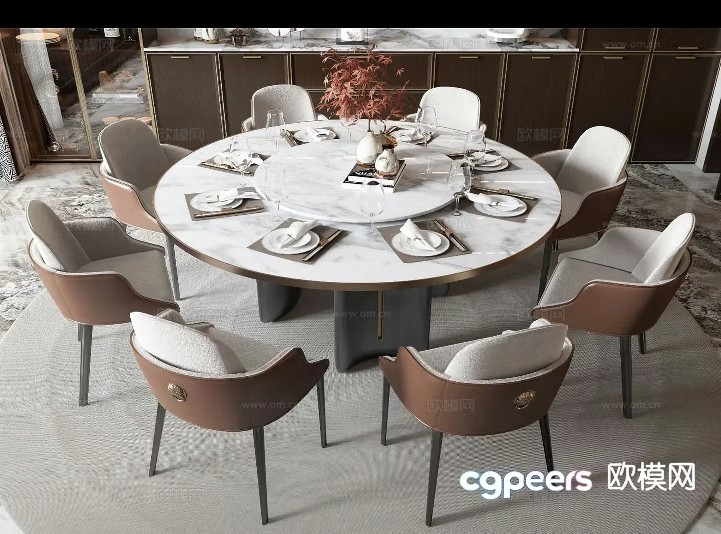 New Chinese dining table and chairs 3d model