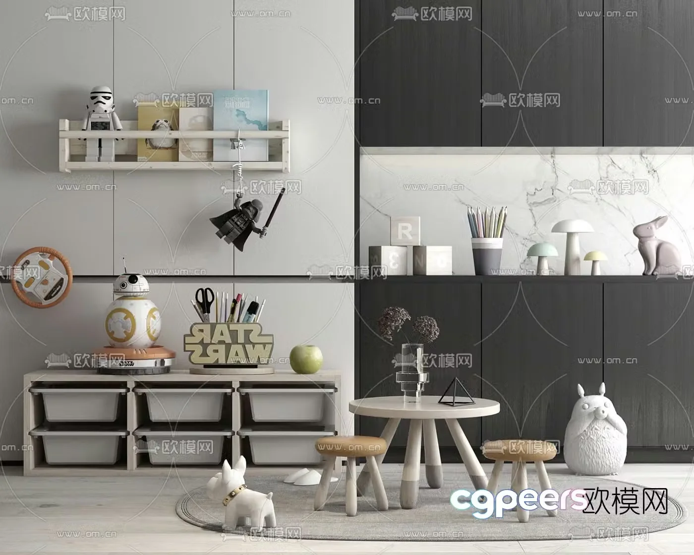 Modern children’s cabinet children’s table and chairs 3d model