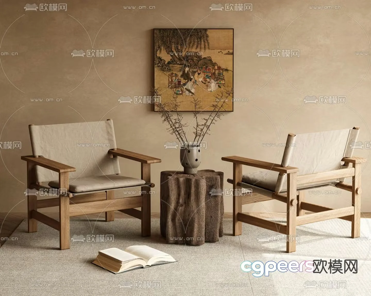 wabi-sabi armchair chair leisure chair 3d model