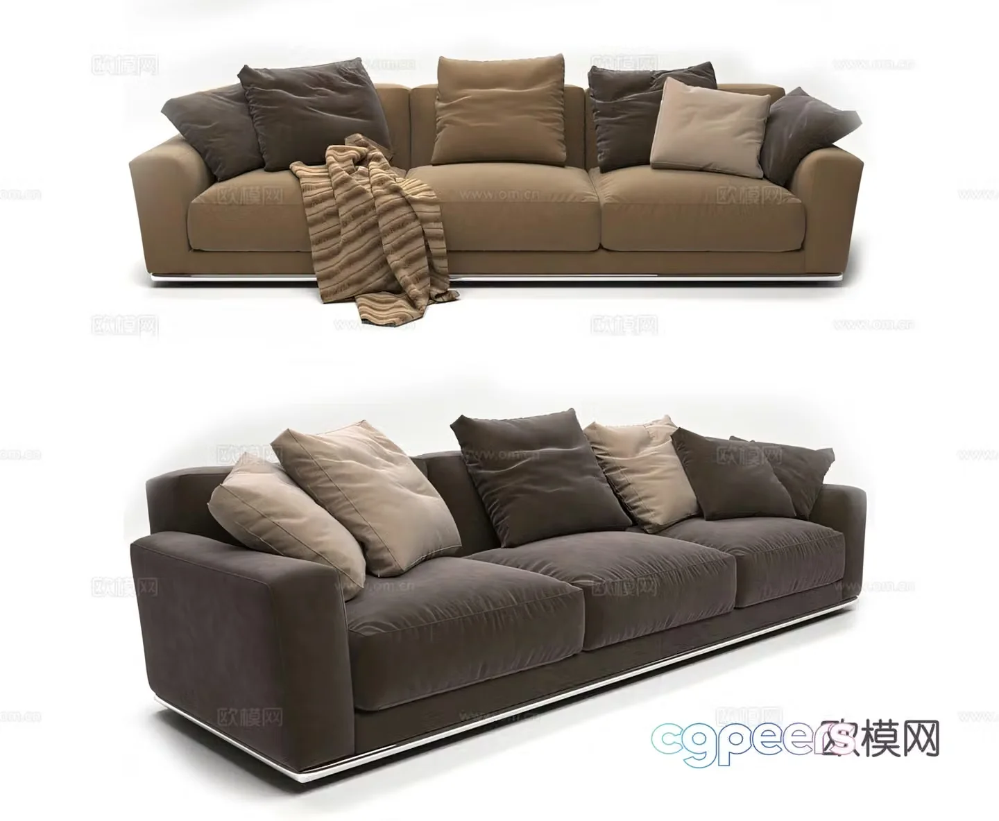 Three-person sofa straight-row sofa 3D model