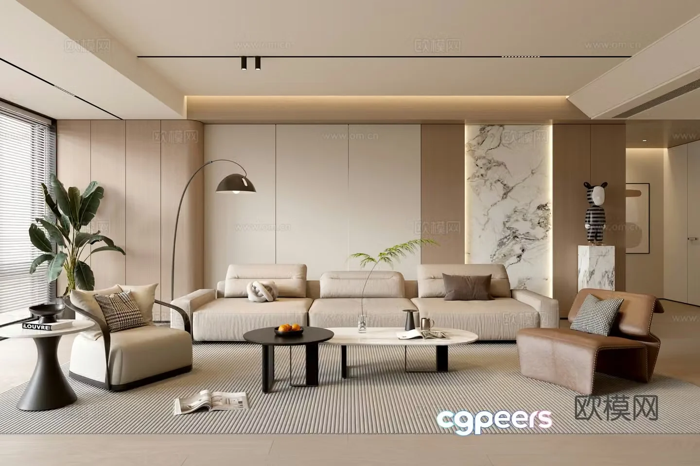 Modern simple living room balcony cabinet sofa combination coffee table sofa background wall 3d model