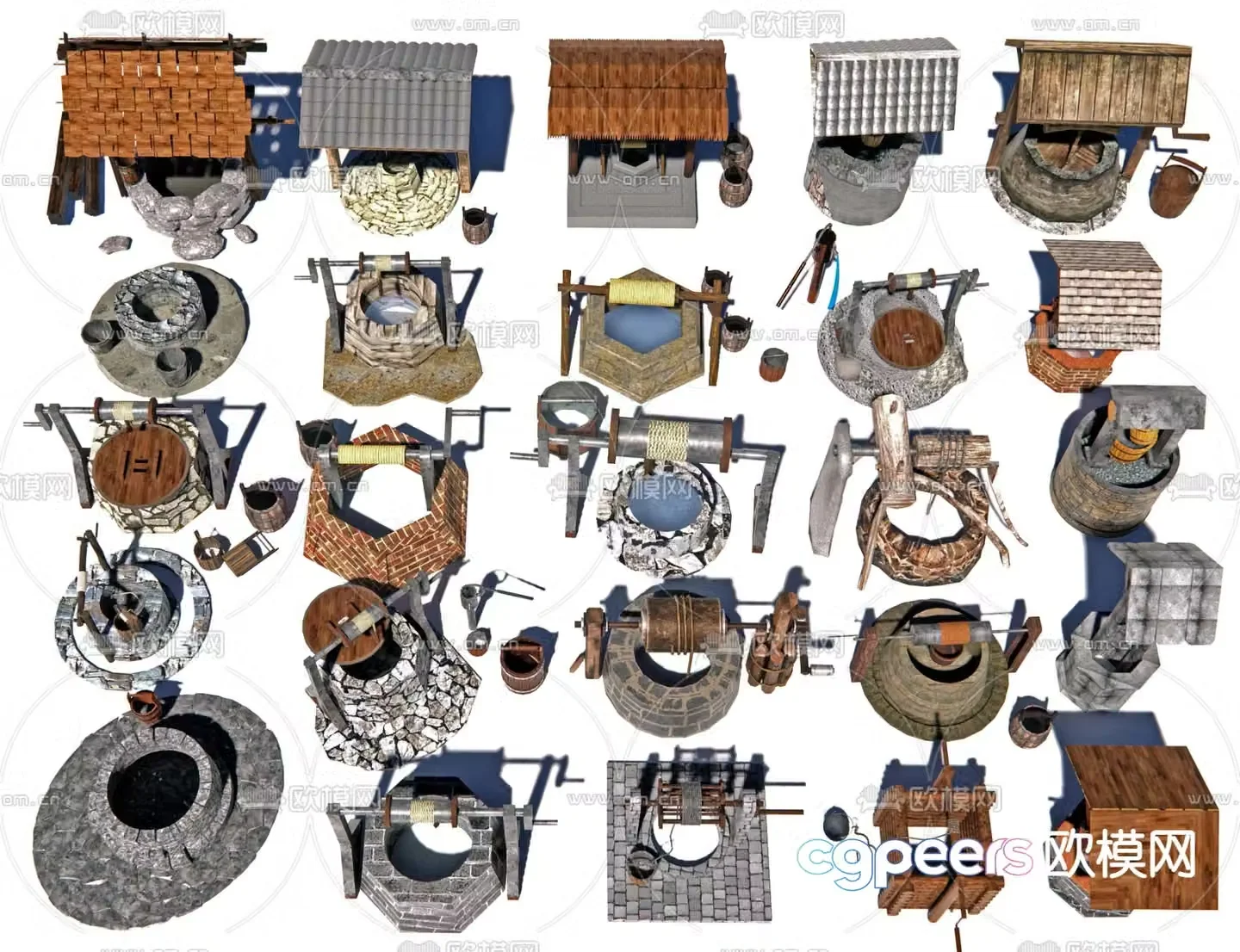 Chinese style water well ancient well 3d model of windlass well