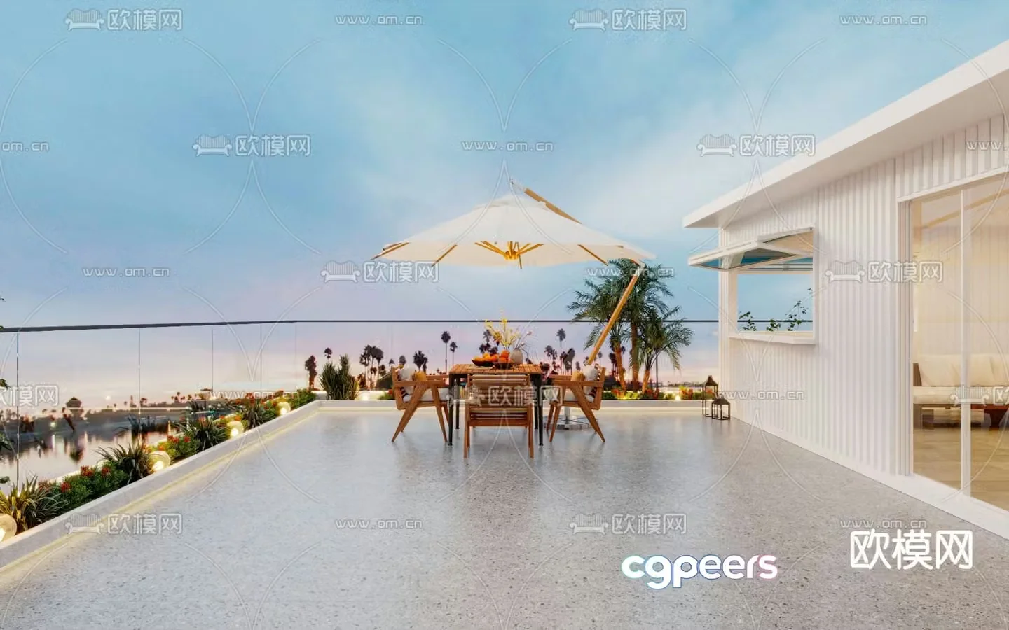 Modern balcony terrace roof garden 3d model