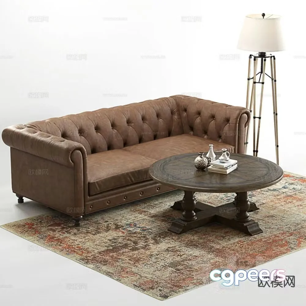 American double sofa 3d model