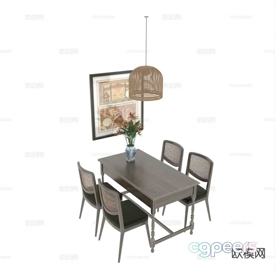 American dining table and chairs 3d model