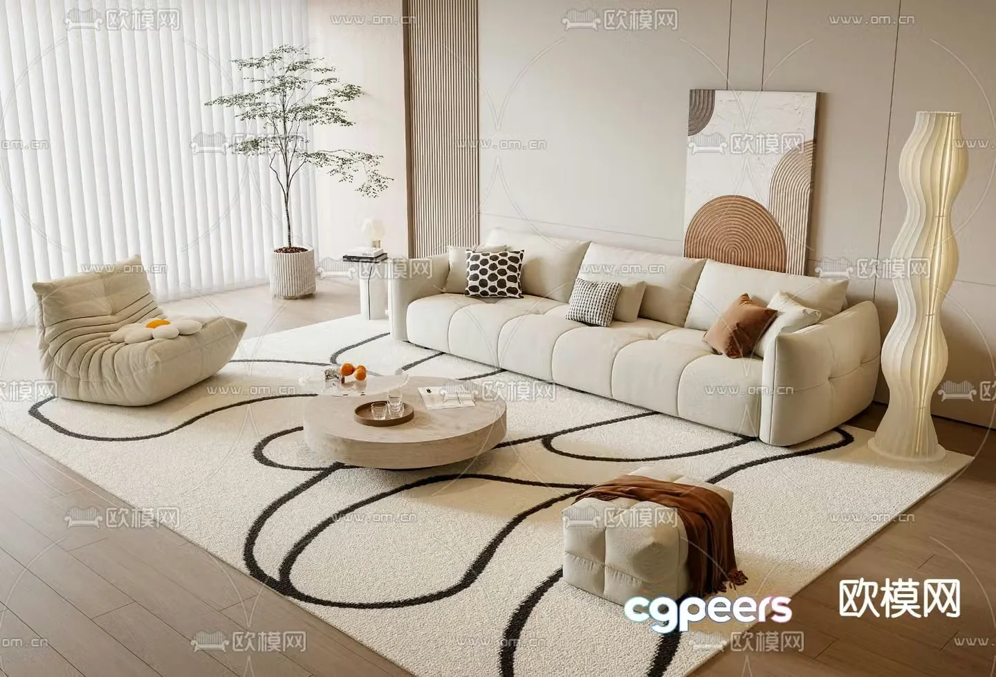 Cream style modular sofa 3d model