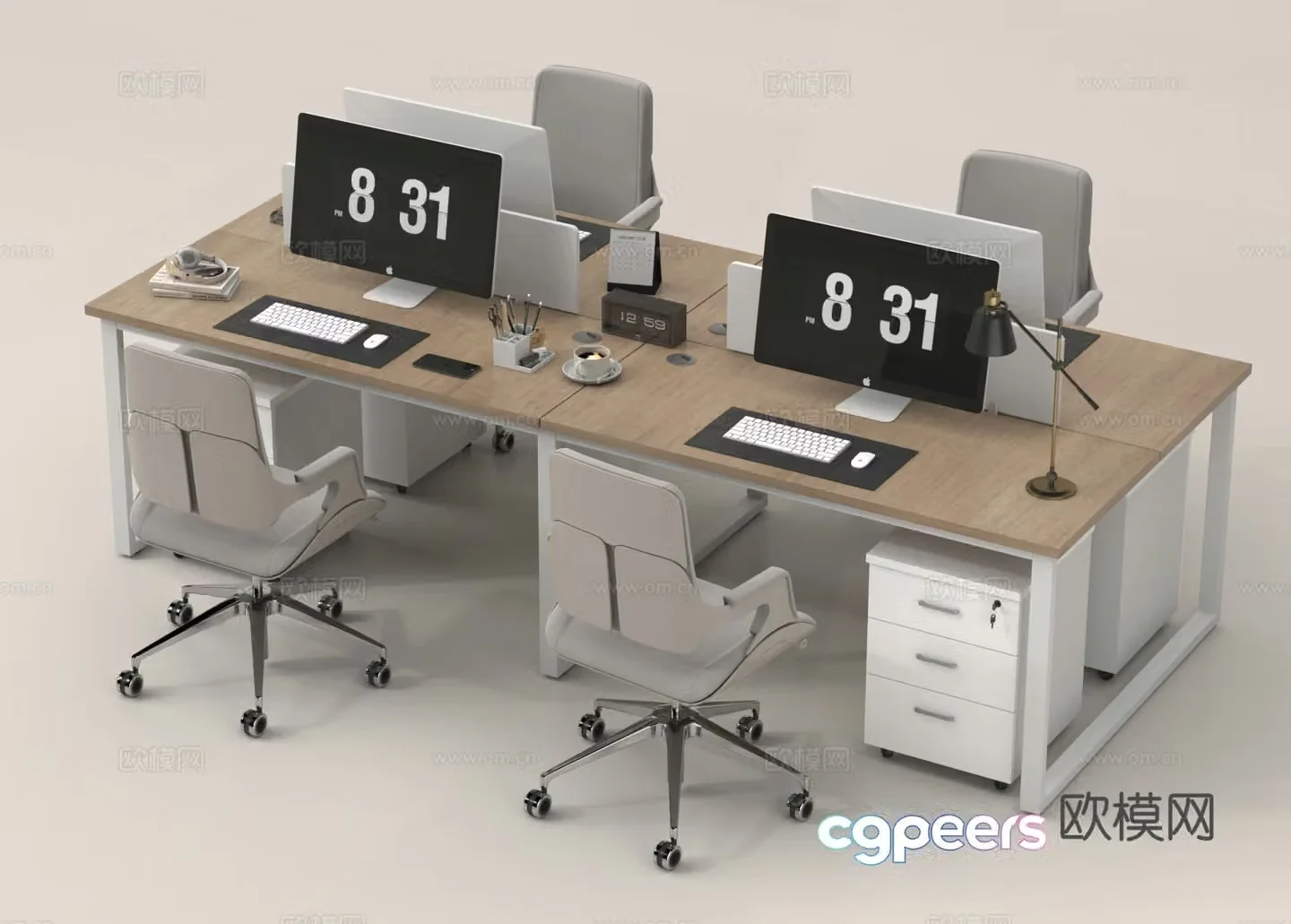 Work table and chairs Staff position Workbench 3D model