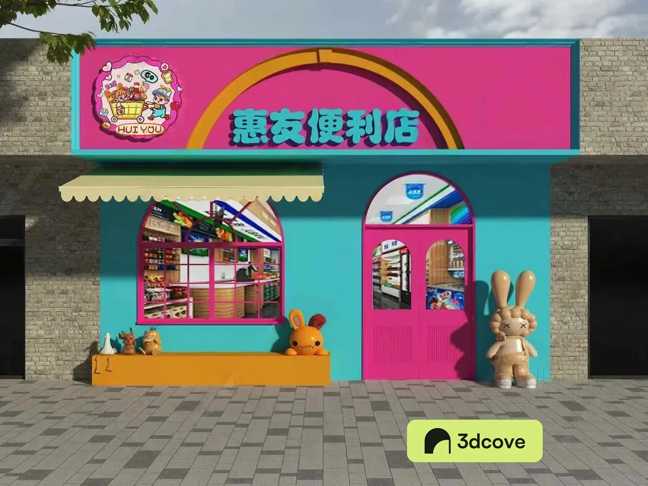 A Storefront With A Bright Pink Sign