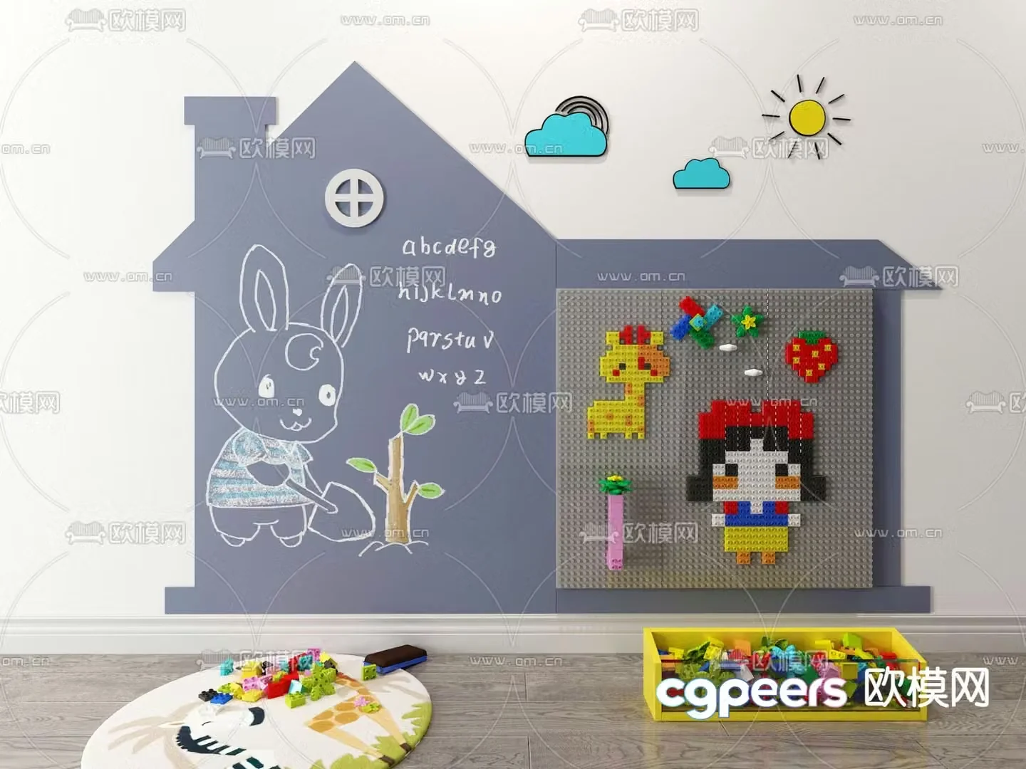 Modern toy building blocks blackboard wall 3d model