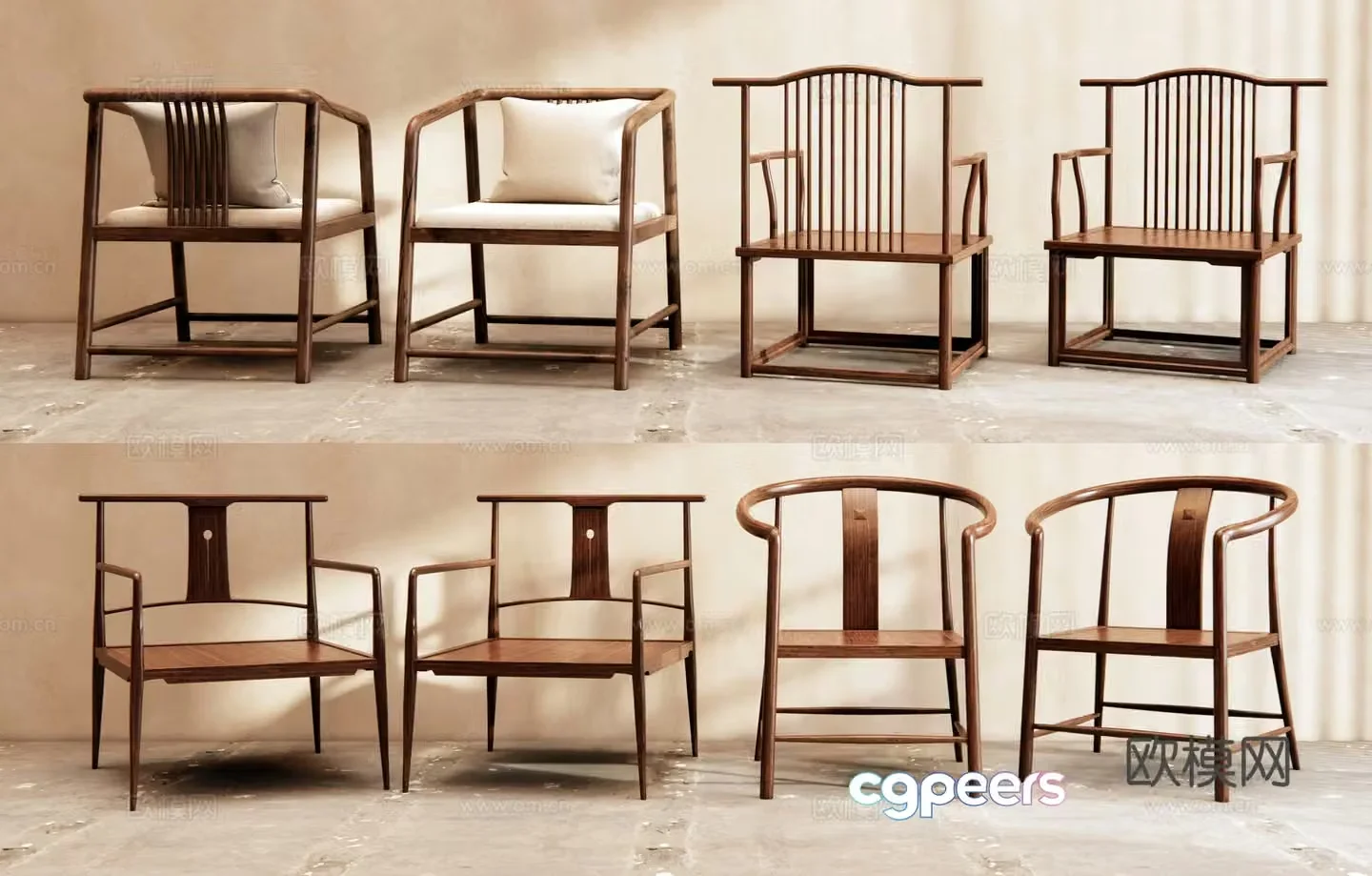 New Chinese -style casual chair circle chair tea chair 3D model
