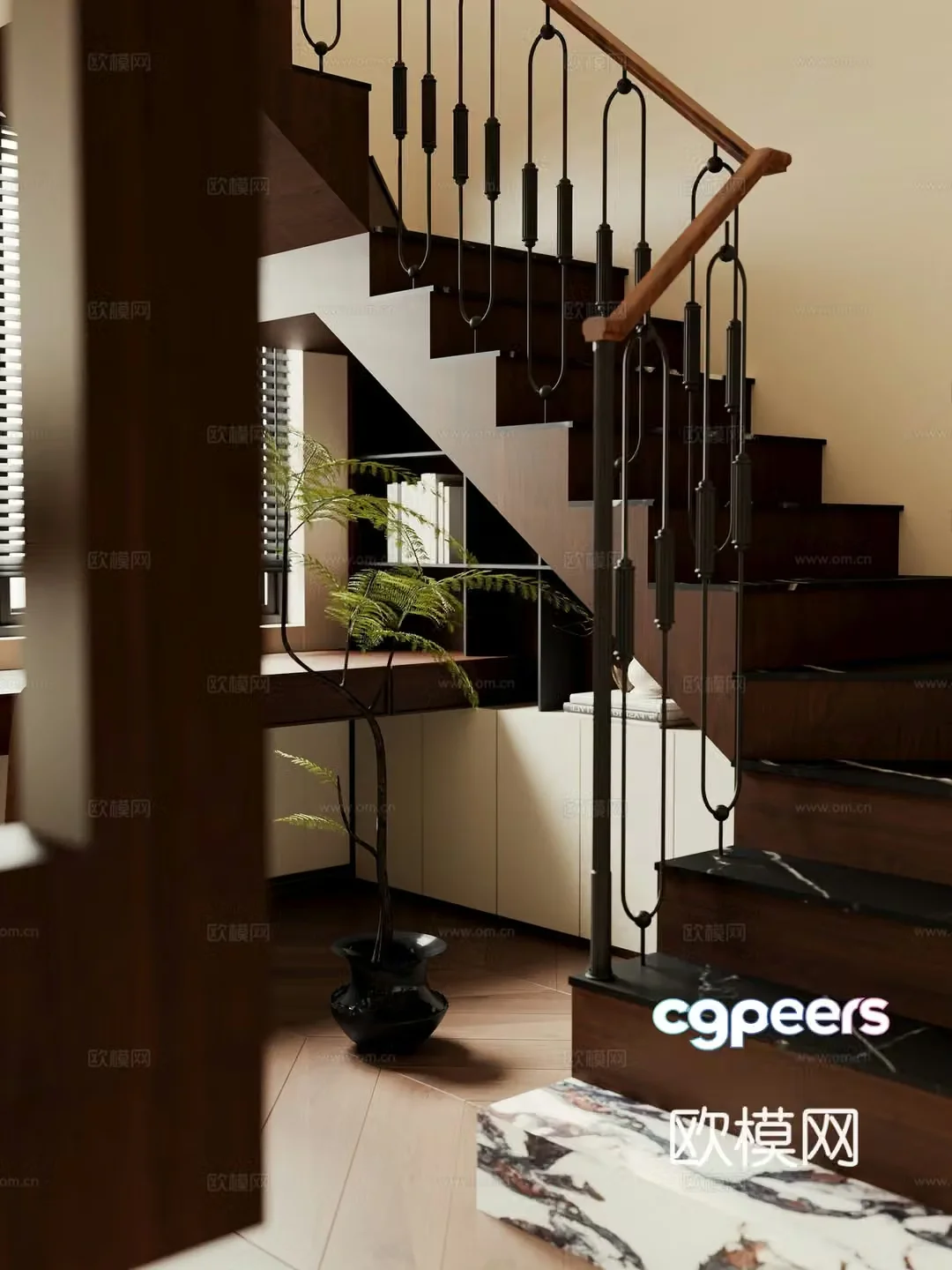 French stairwell corner staircase stairwell staircase cabinet potted 3D model