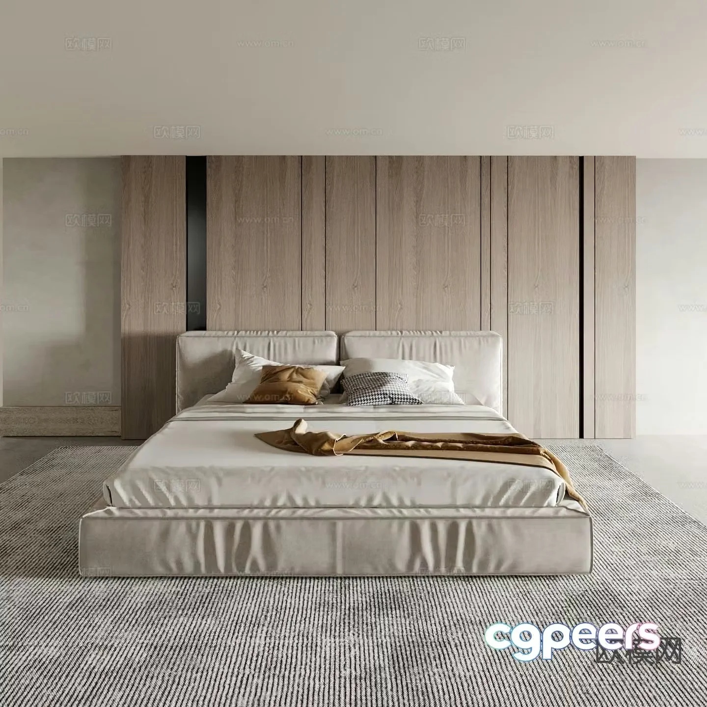 Modern double bed fabric bed 3d model