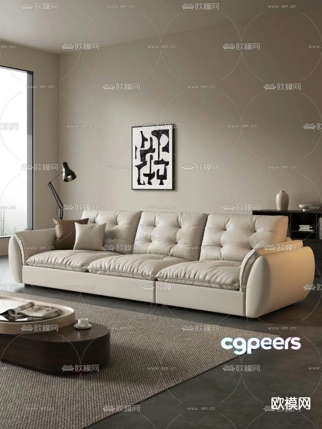 Three seater sofa leather sofa 3d model