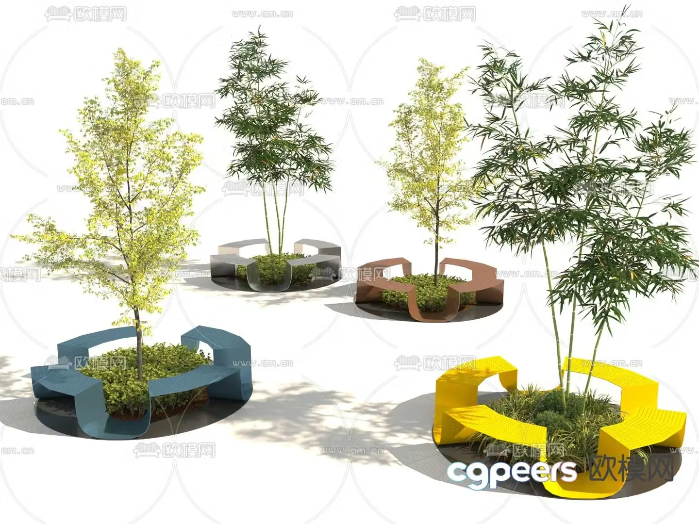 tree pool landscape tree outdoor chair 3d model