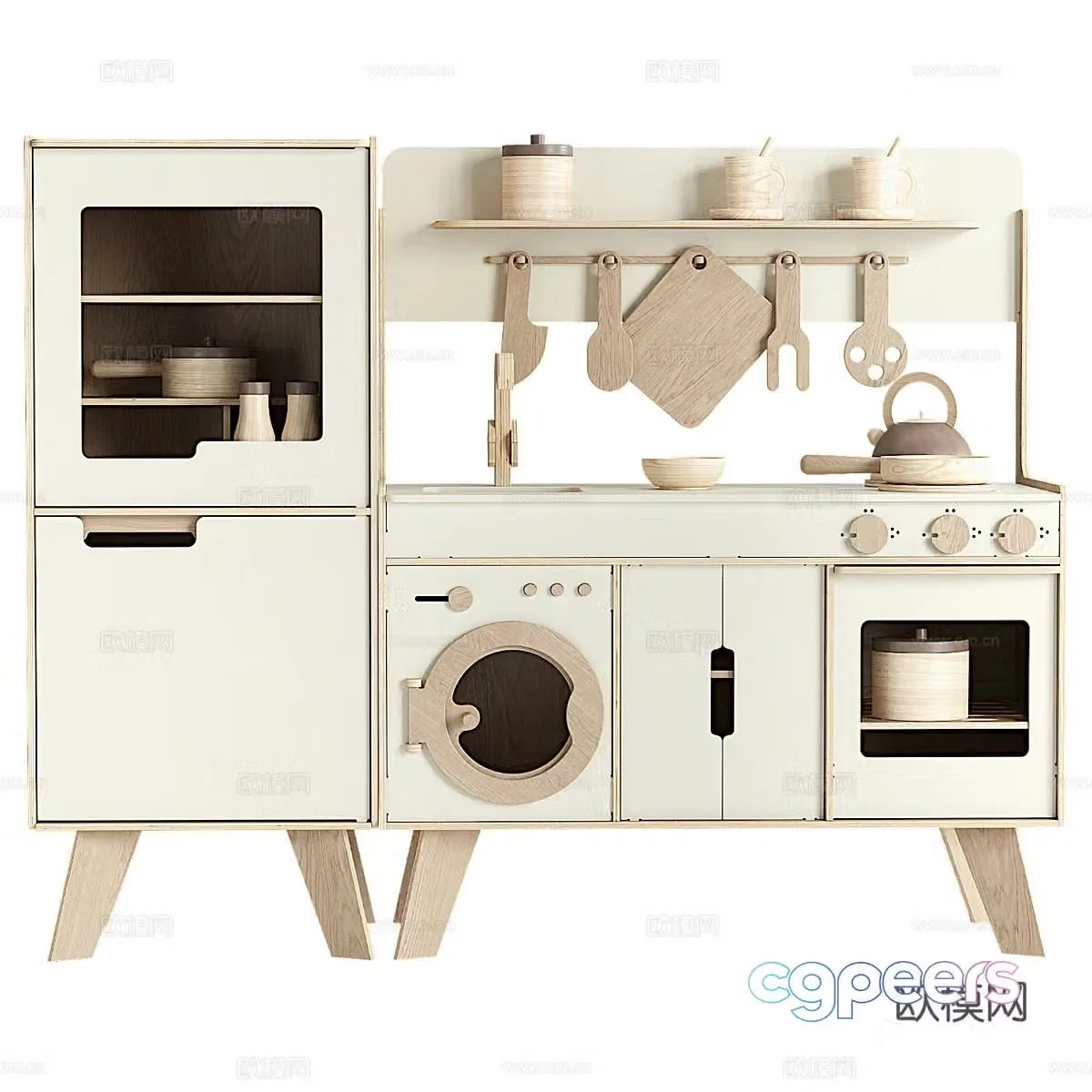 Modern cream style children’s toy cabinet 3d model