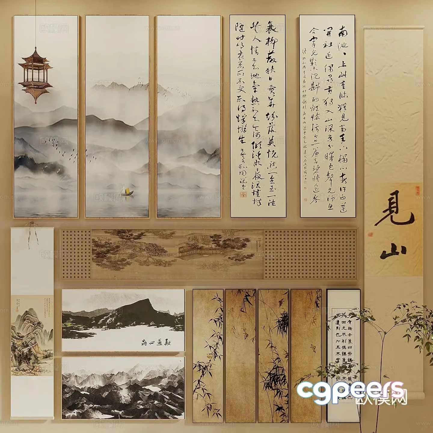 Song style new stroke hanging paintings landscape paintings ink paintings calligraphy and paintings calligraphy and paintings 3D model