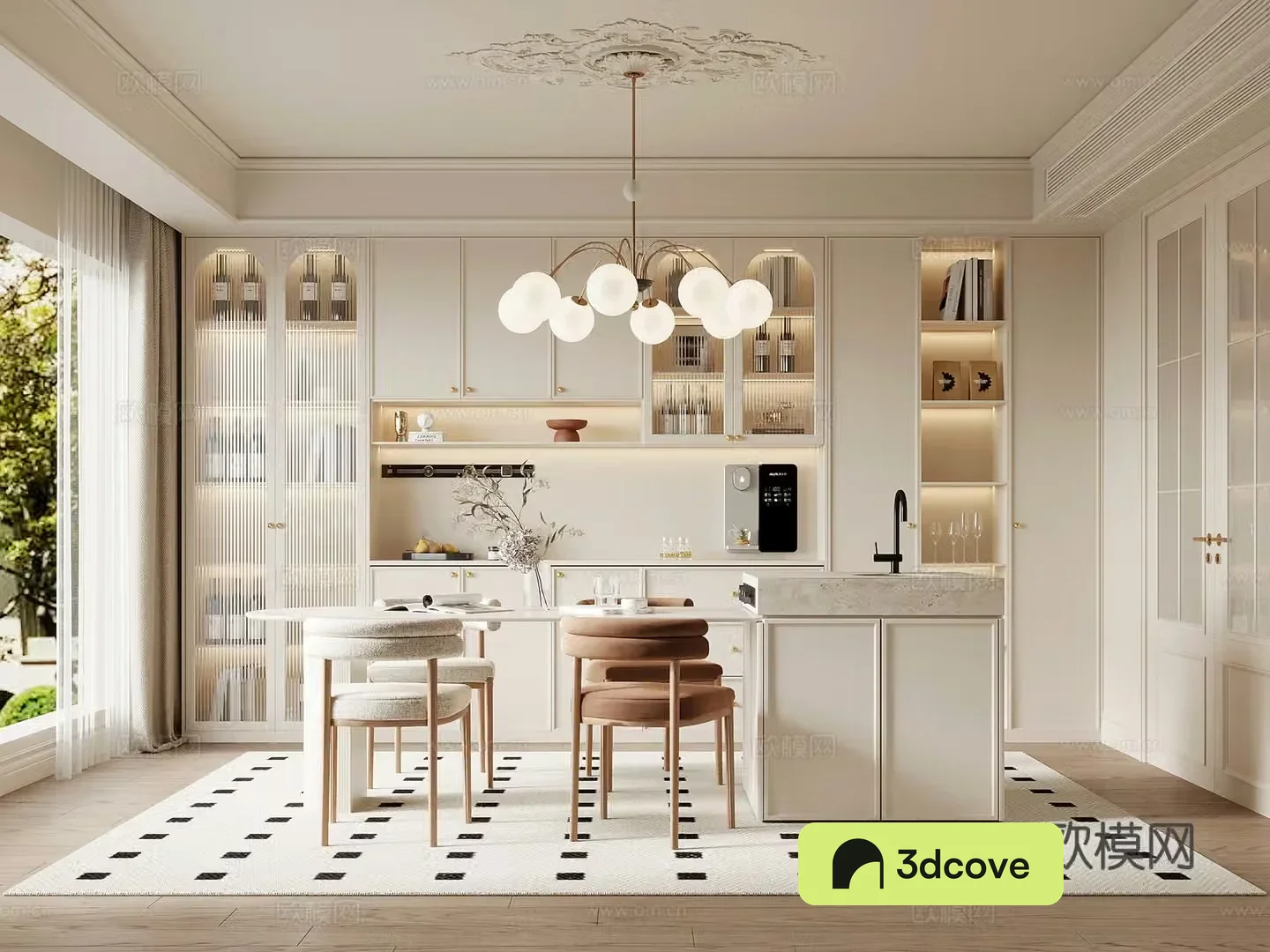 Restaurant French Cream Restaurant Wine Cabinet Side Cabinet Dining Table Island