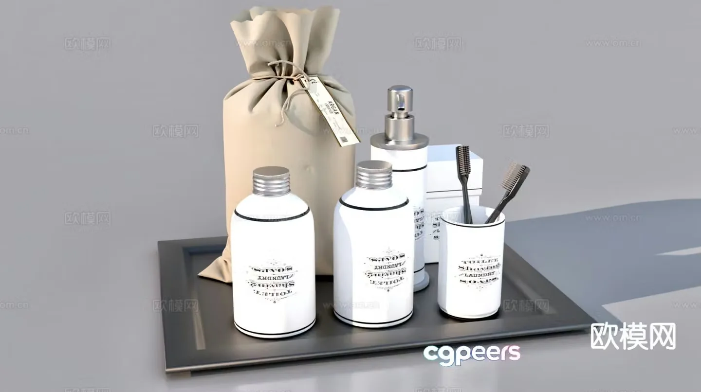 Toiletries toothbrush shower gel spray face towel 3d model