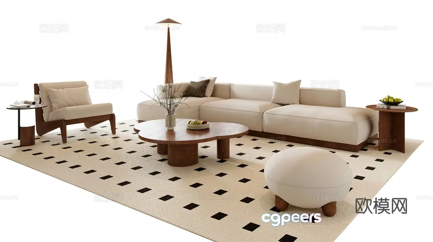 Middle style combination sofa 3D model
