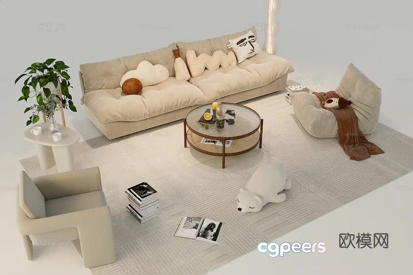 New Chinese style home living room New Chinese style living room Solid wood sofa coffee table Side and corner table 3D model