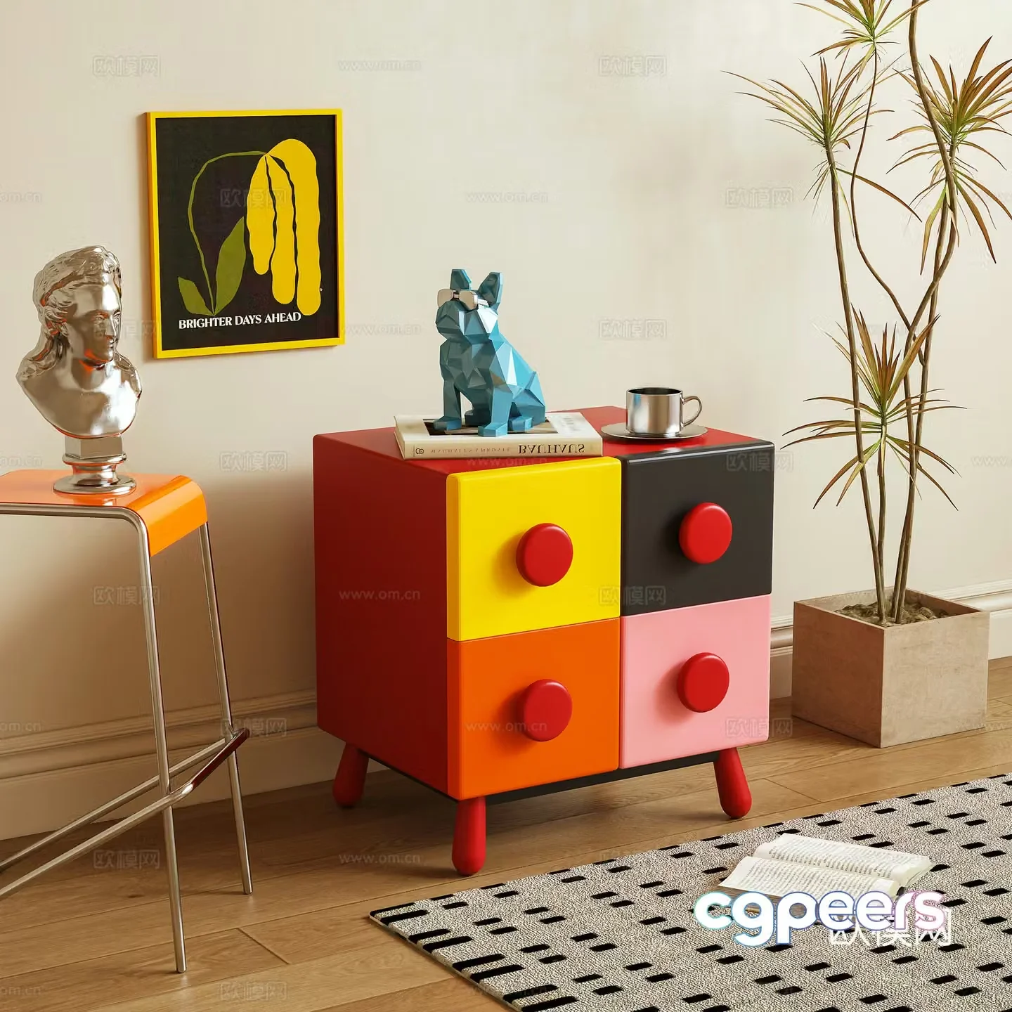 Bedside table Side cabinet Dopamine 3D model