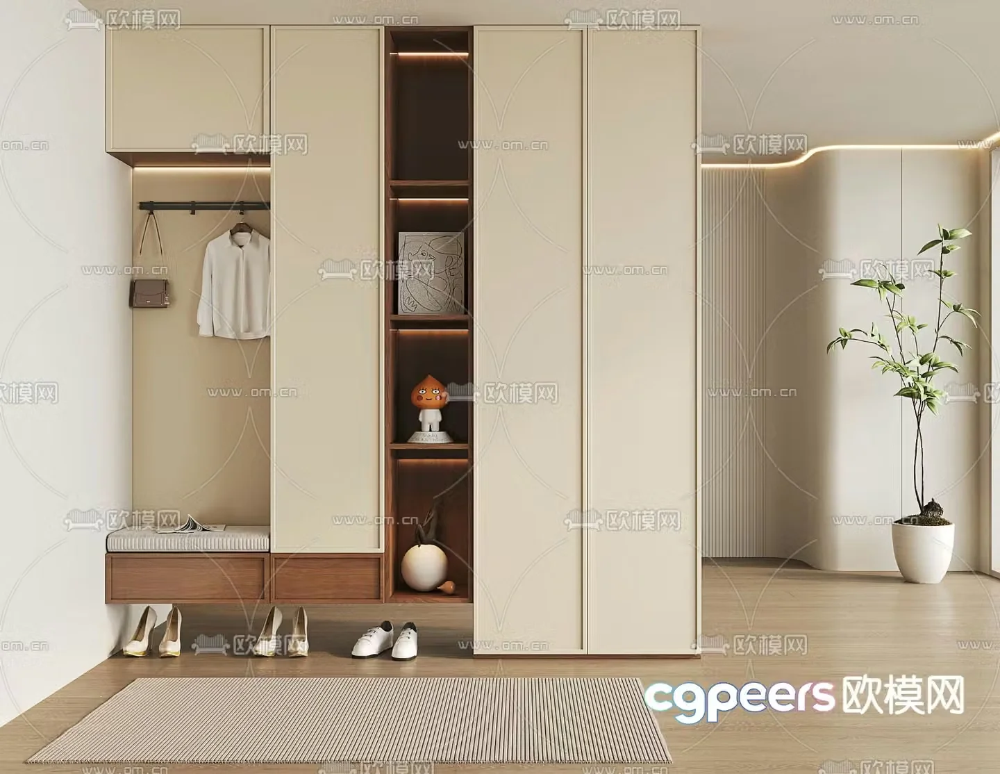 Cream style shoe cabinet 3d model