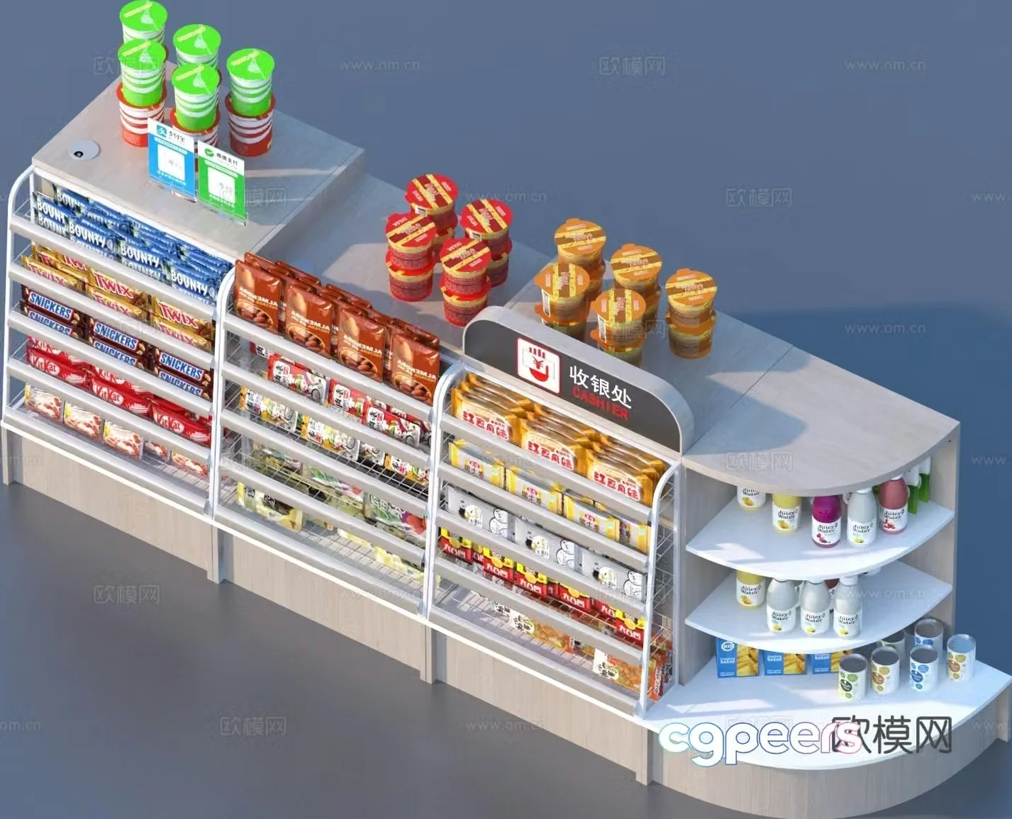 Supermarket shelves cashier 3d model