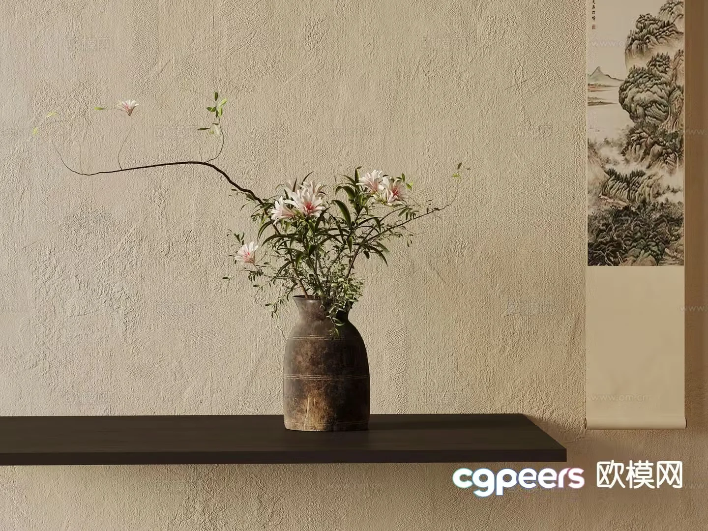 Medieval style flower arrangement vase 3d model