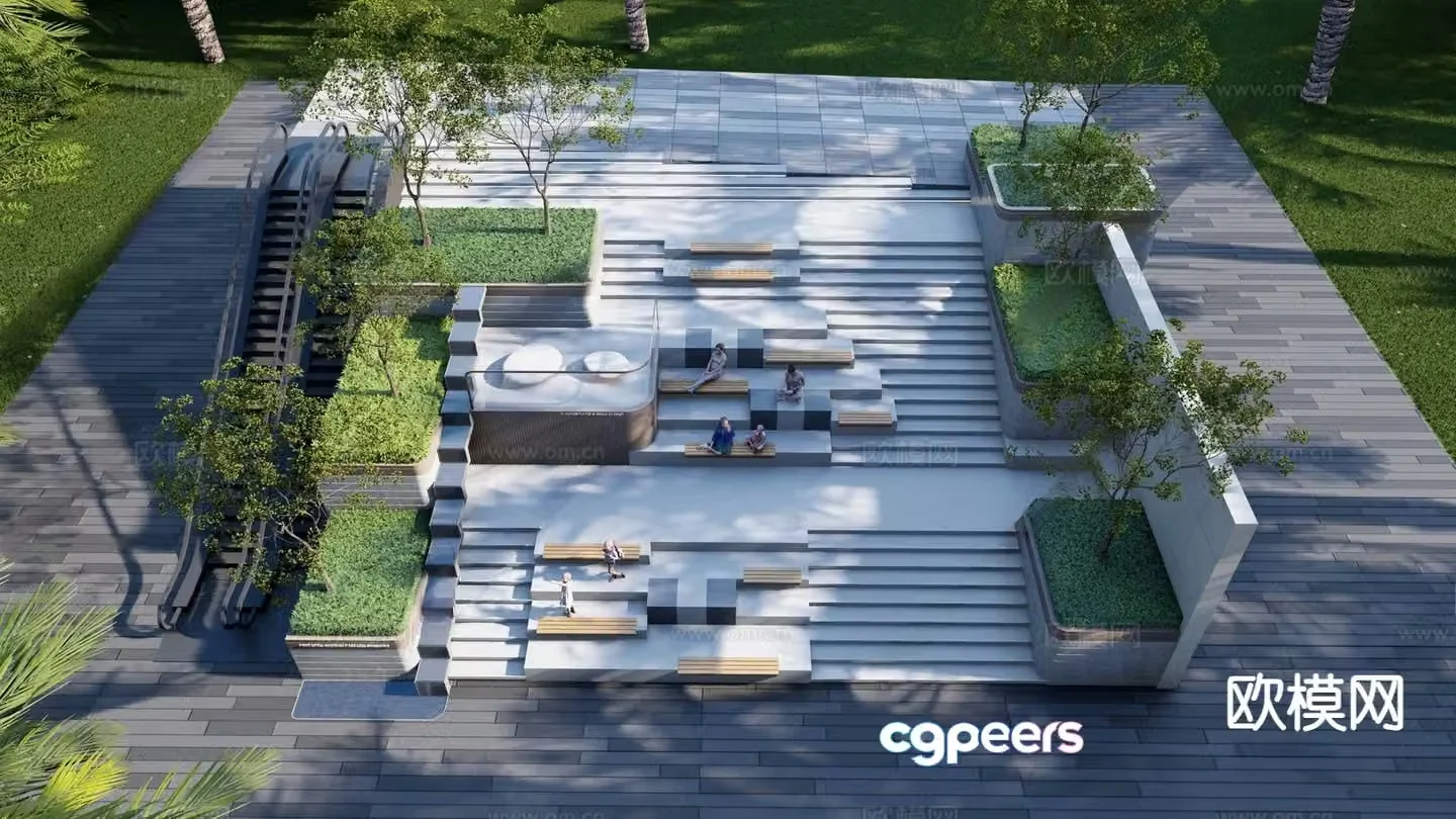 Modern park landscape steps landscape commercial street sunken steps 3D model