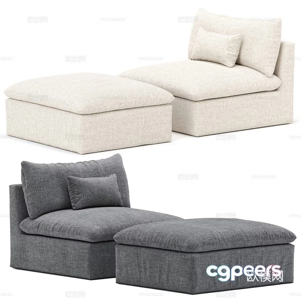 Modern cream style fabric sofa chair 3d model