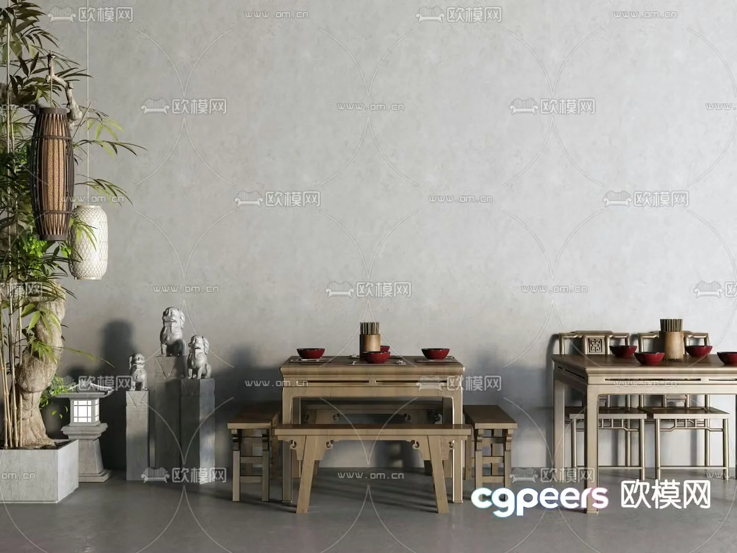 Chinese dining table and chairs Eight Immortals table 3D model