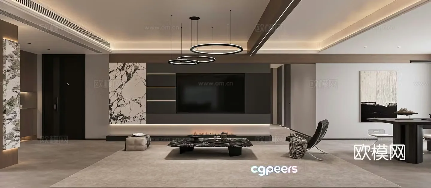 Modern living and dining room 3d model