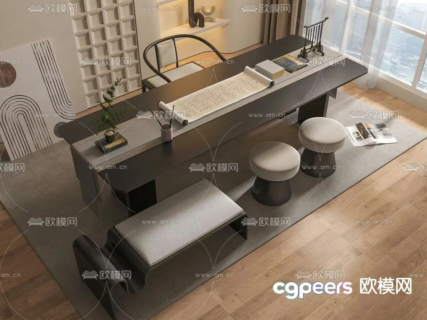 New Chinese style desk writing desk 3d model