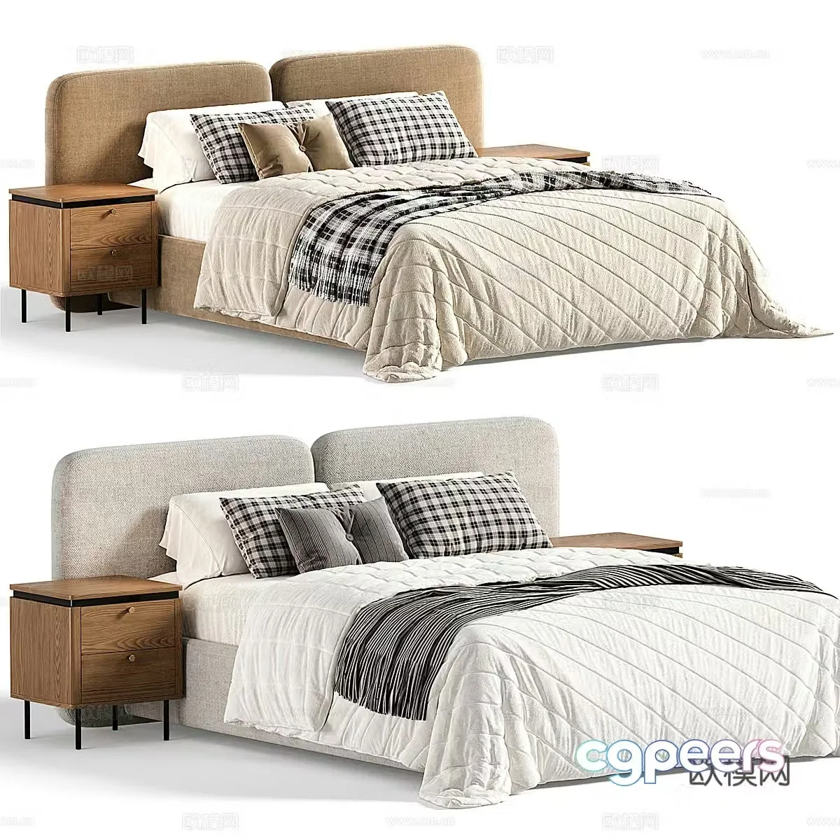 New Chinese Tadao fabric double bed 3D model