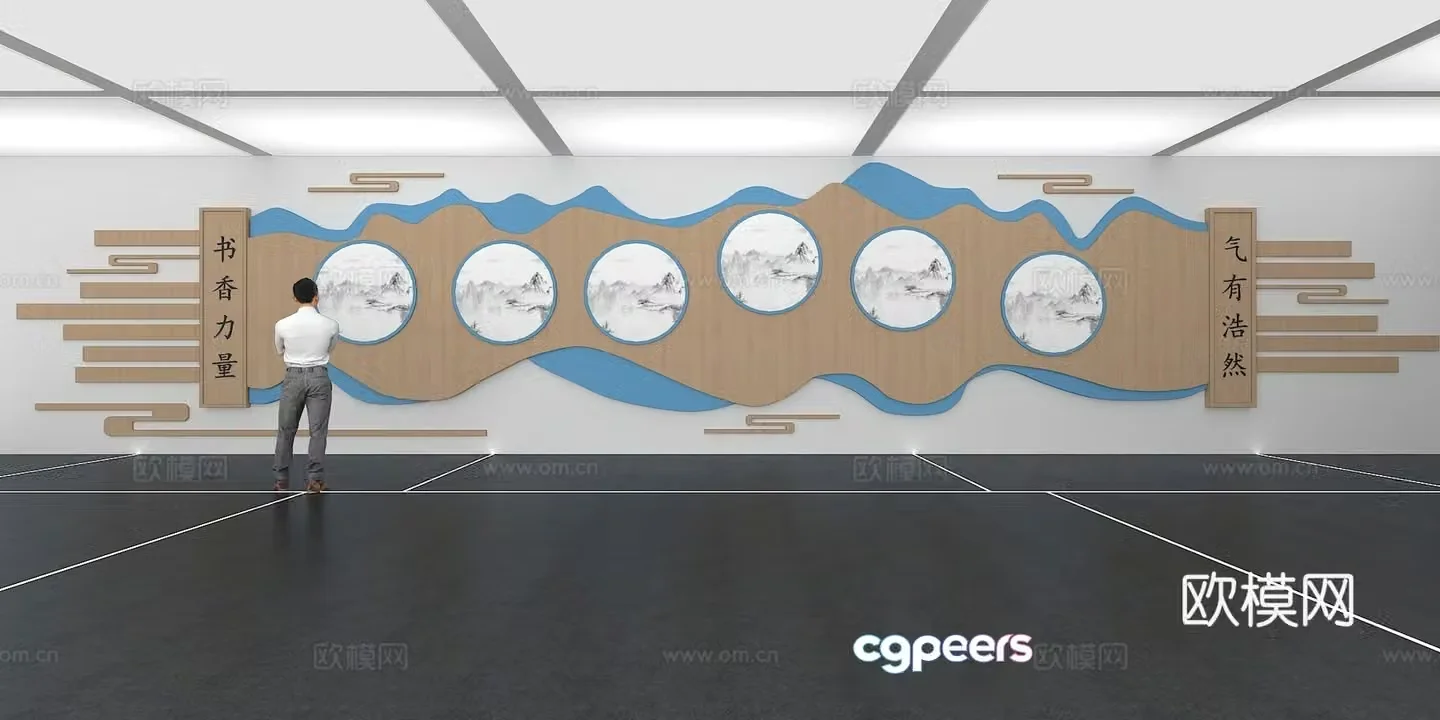 Cultural wall Corporate culture wall Display wall Classroom Exhibition hall Campus culture Corridor 3D model