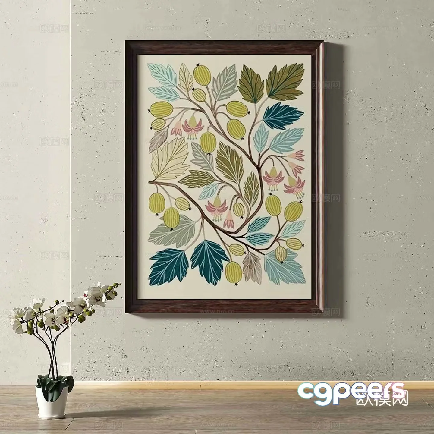 Middle-aged flower painting decorative painting 3d model