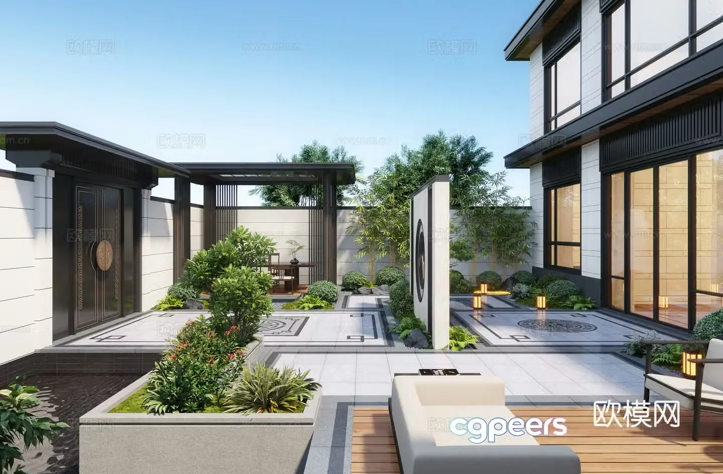 New Chinese style courtyard landscape family courtyard landscape sketch pavilion rockery waterscape landscape wall 3D model