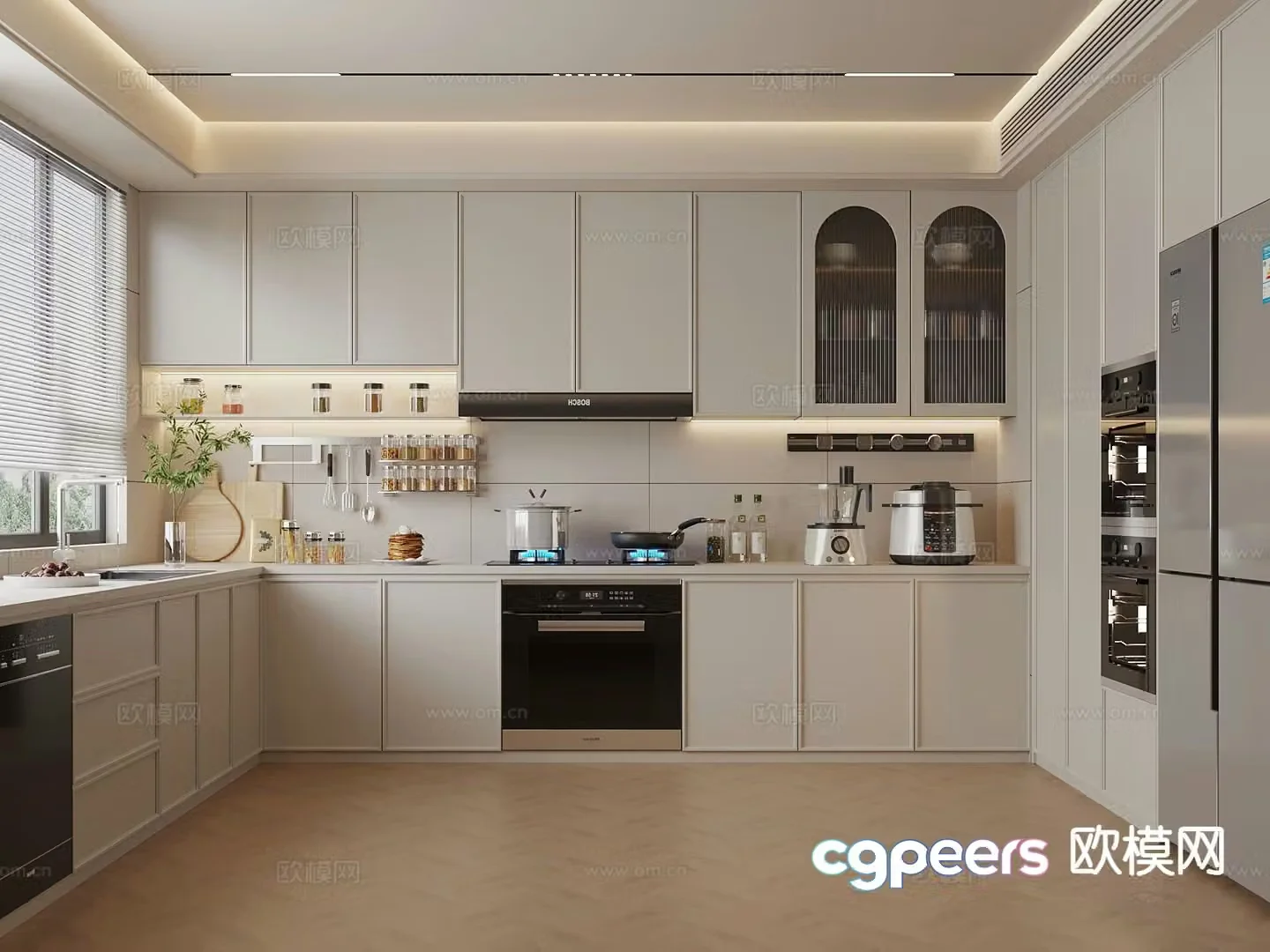 Cream style kitchen cabinet 3d model