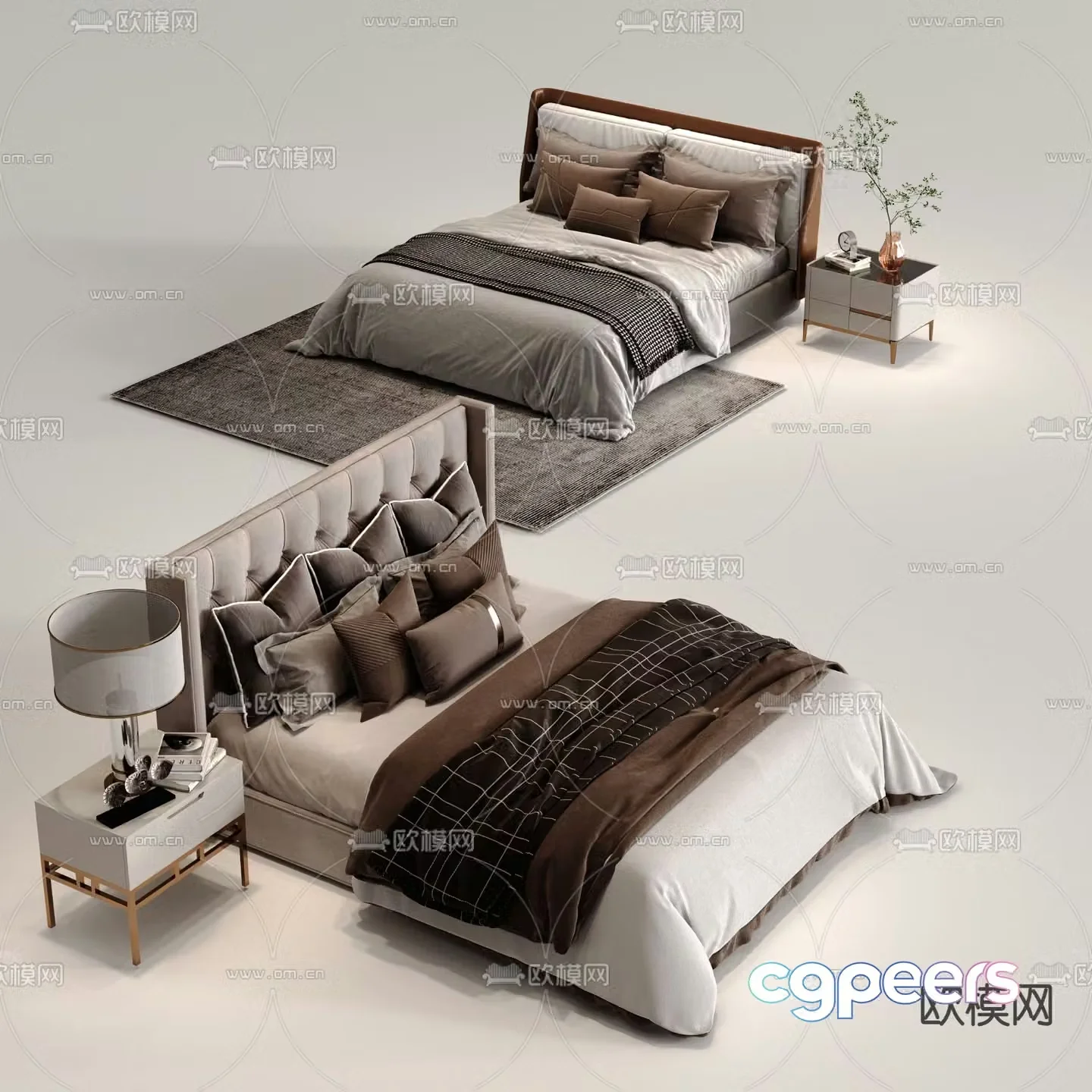 Light luxury double bed 3D model