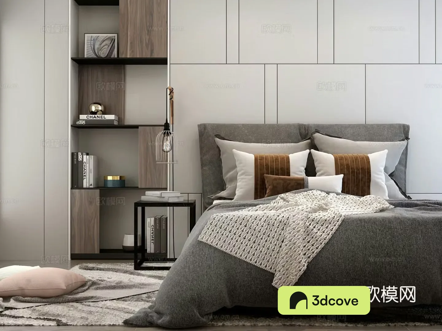 Modern bed head background modern bed combination