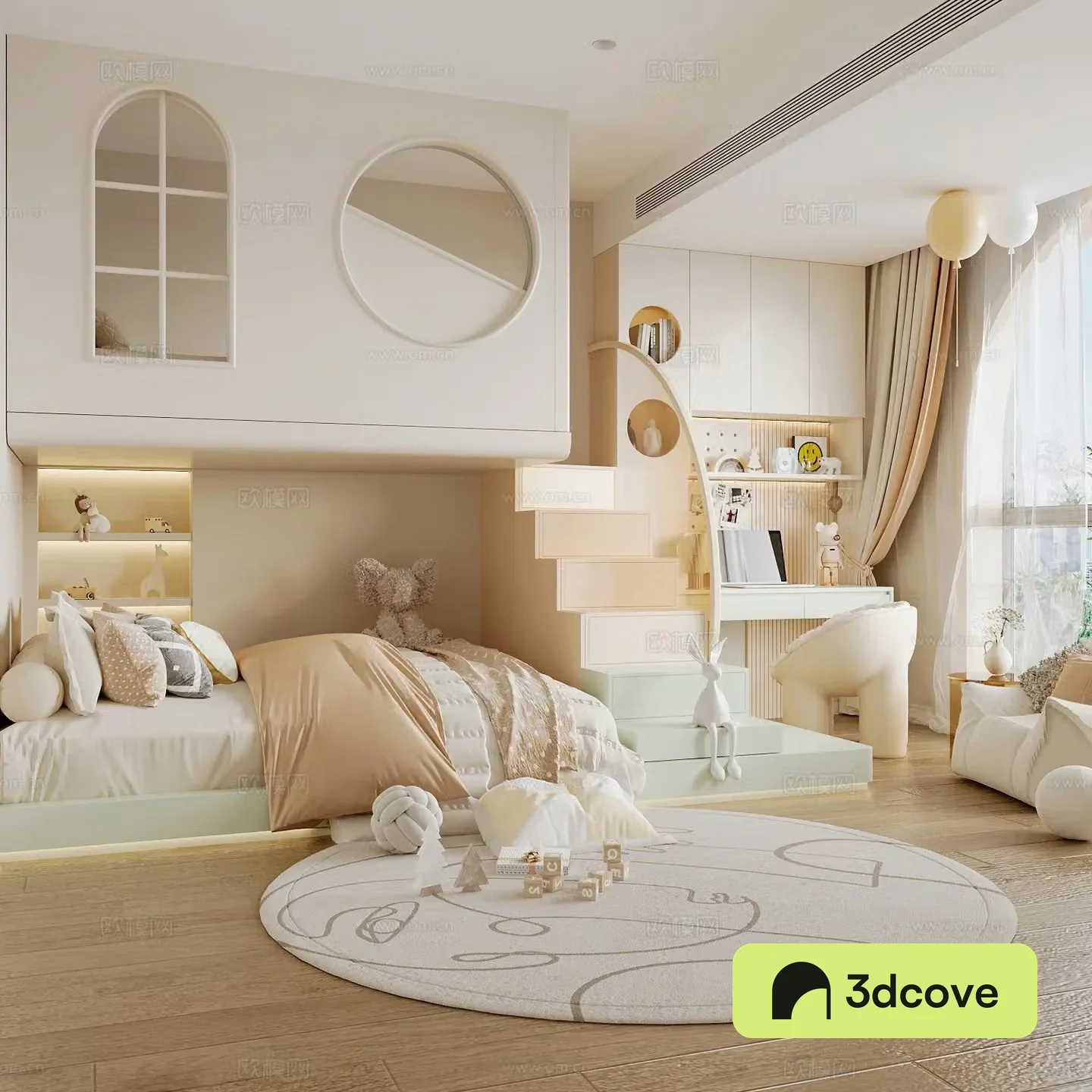 Cream style children’s room 3D model of children’s room