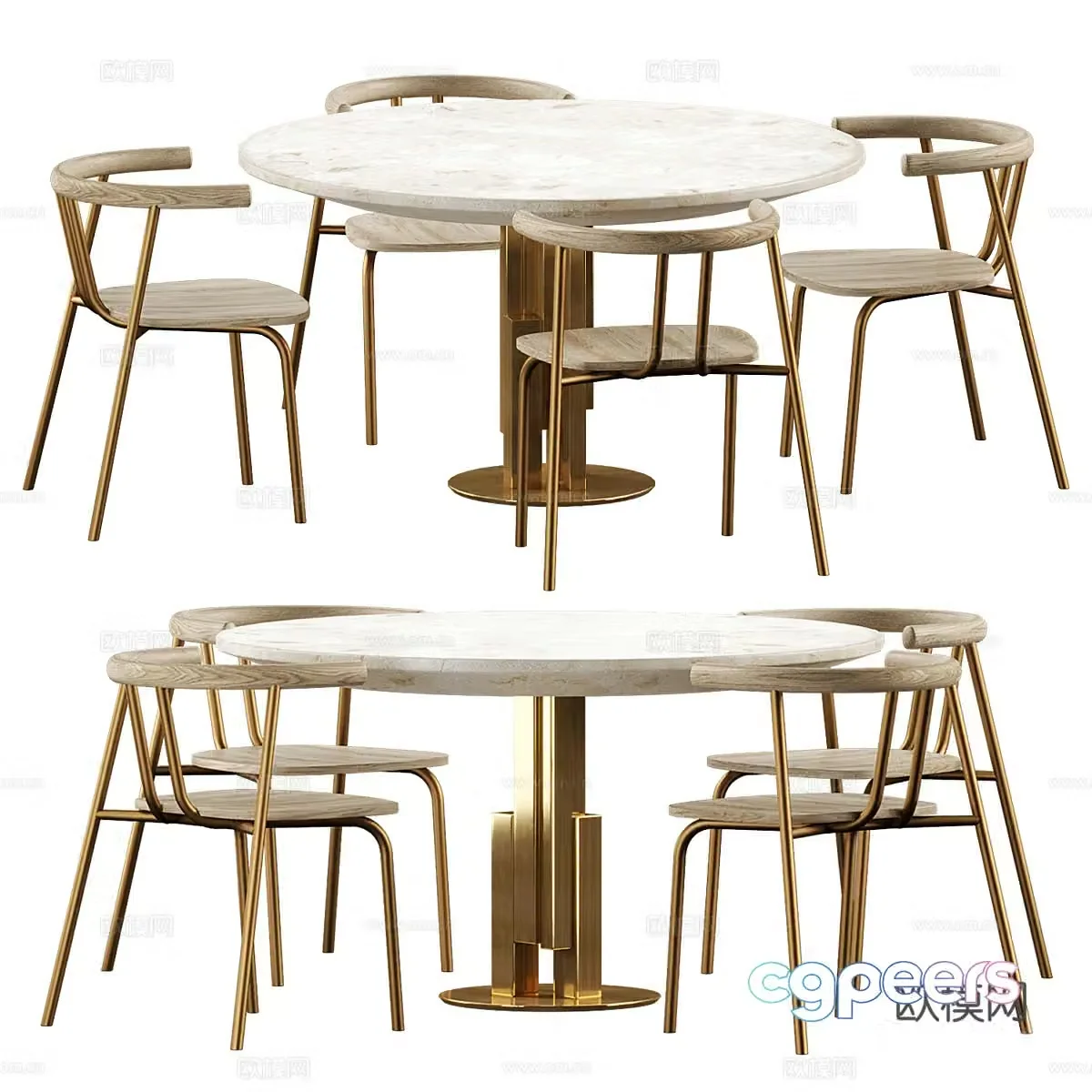 Modern light luxury dining table and chair 3D model